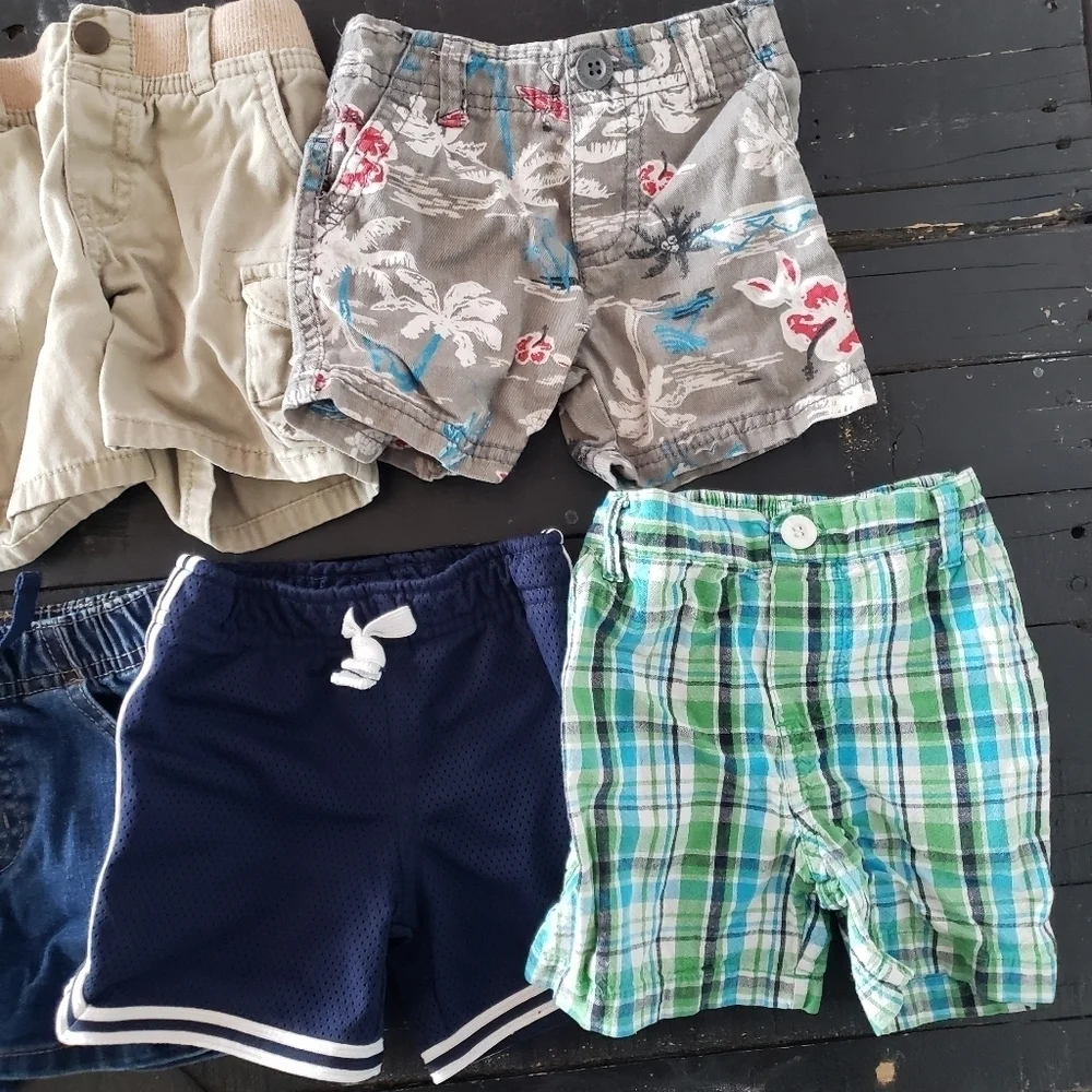 Lot of 7 Pairs of Shorts Baby Boy 12 Months Cargo Basketball Plaid Grey Blue